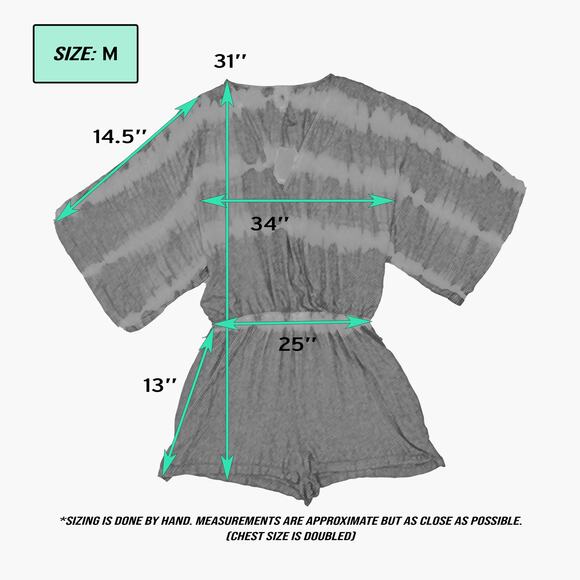 NWT FLAWLESS Faux Wrap Tie-Dye Kimono Romper with Waist Tie (Green | Size M) - Picture 9 of 9